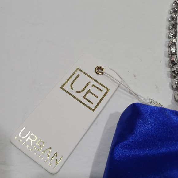 NWT Urban Expressions Blue Satin Chain Rinstones strap Women's Bag 7×6×2 in. - Picture 2 of 12